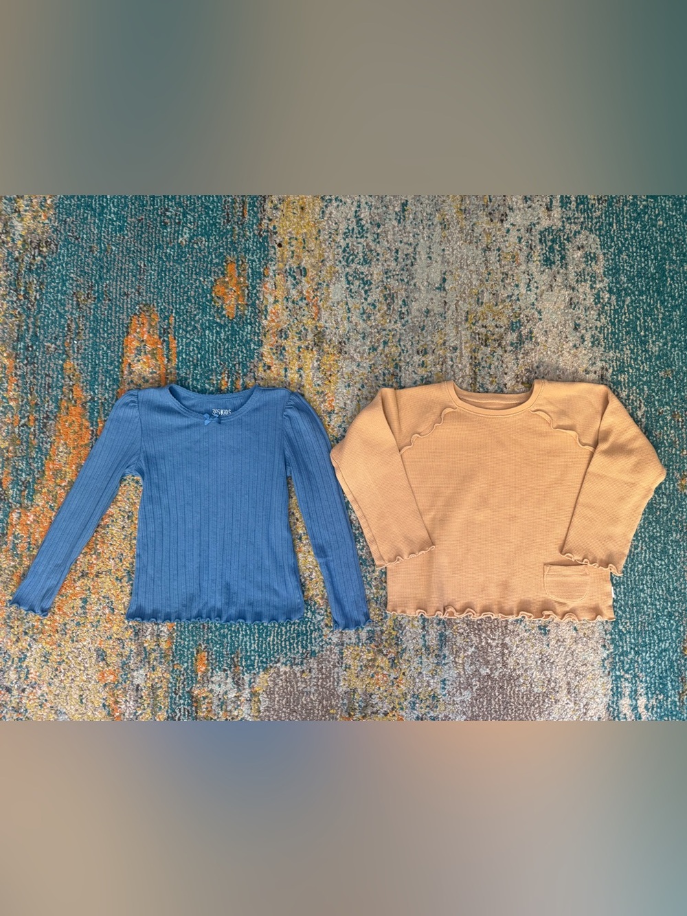 Kids Ribbed Long-Sleeve Top - Blue and Beige